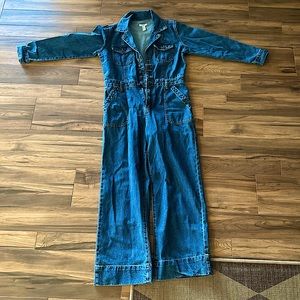 Forever 21 bell bottom Jean jump suit, size large